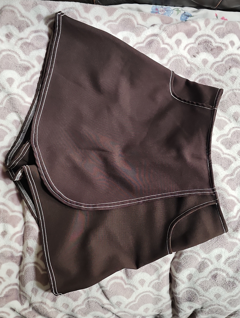 Vintage 1990's Rich Brown Women's Skort Wrap W/ 90's White Stitching, 2 Pockets